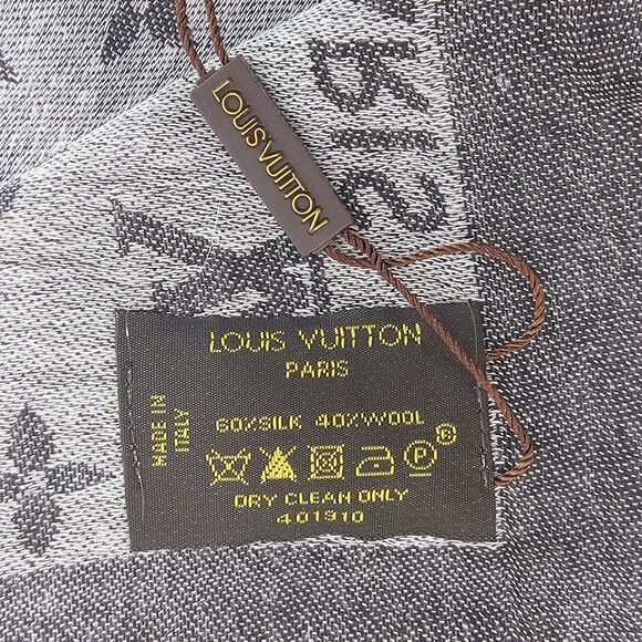 Louis Vuitton Silk/Wool Monogram Scarf Shawl Stole Black/Gray Made in Italy - Picture 2 of 16